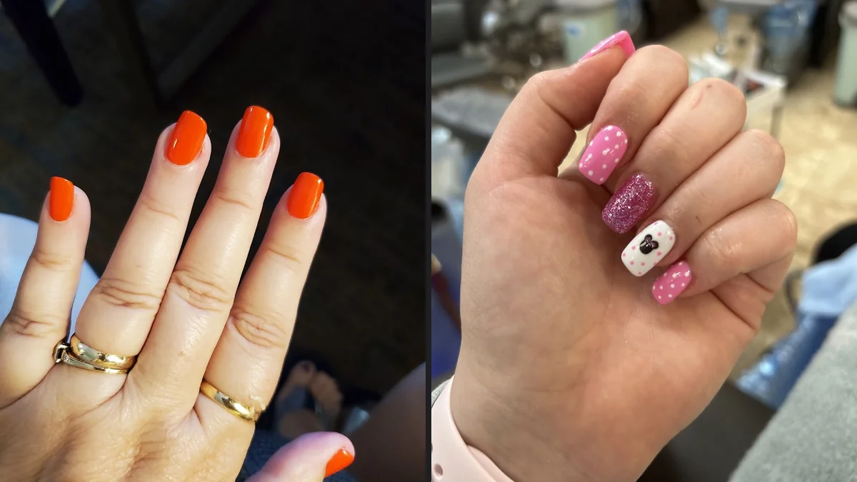 Close-up of glossy manicure and chrome finish