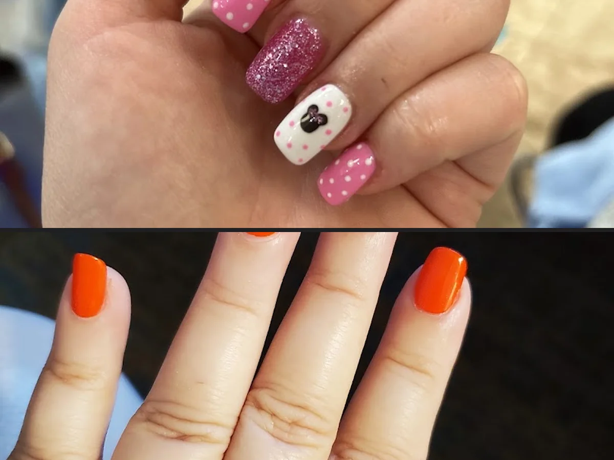 Manicured nails with detailed salon nail art